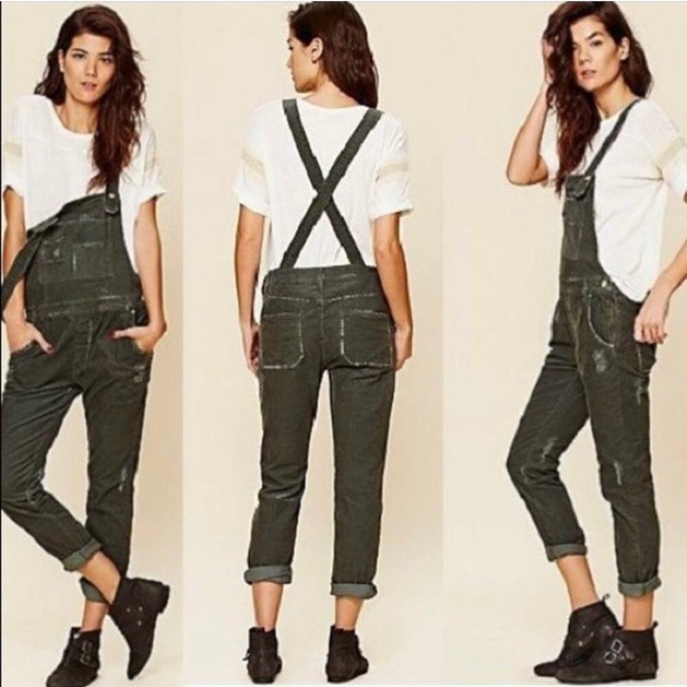 Free People Through The Woods Corduroy Distressed Overalls